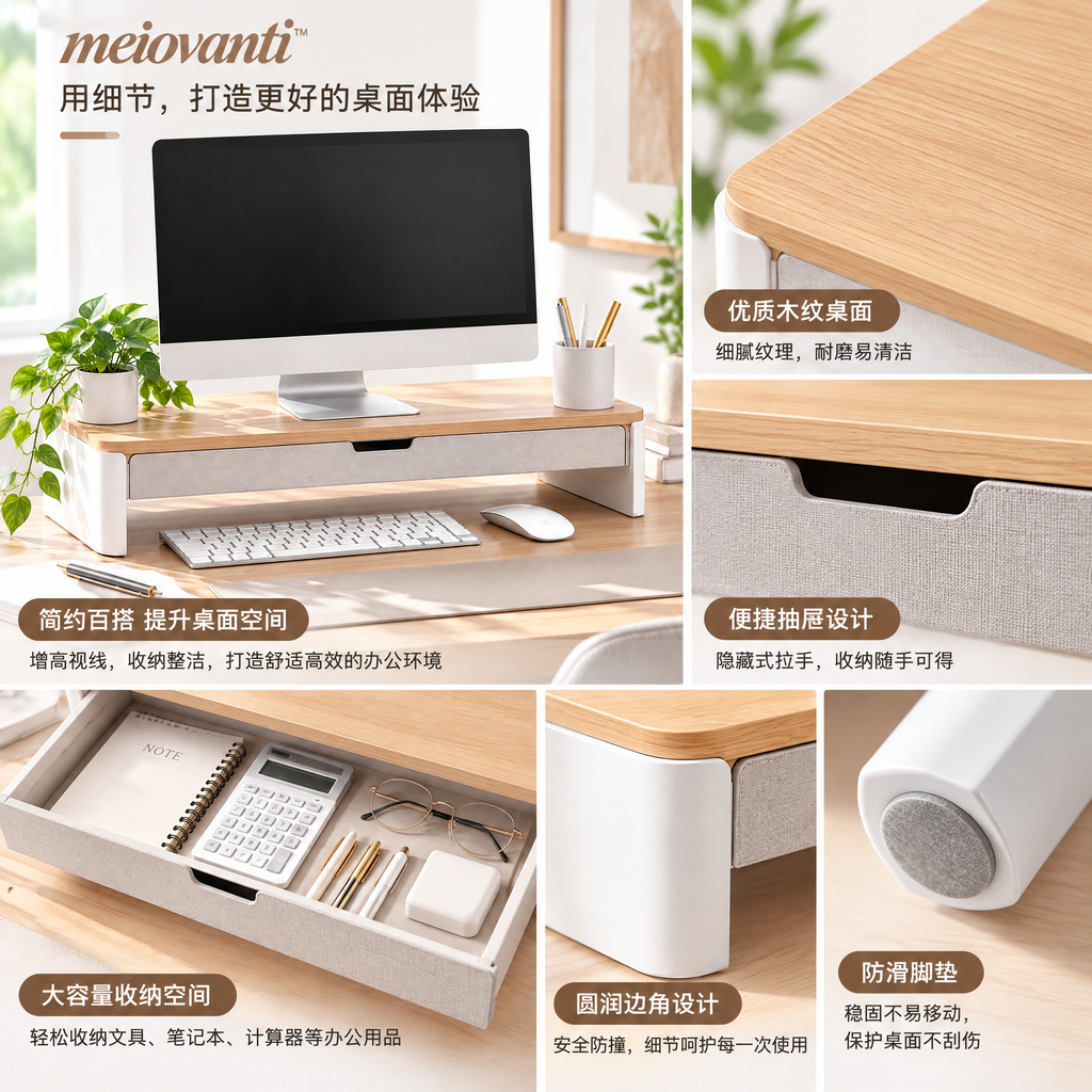 meiovanti™ Wood-Top Monitor Riser with Storage Drawer - product view 1