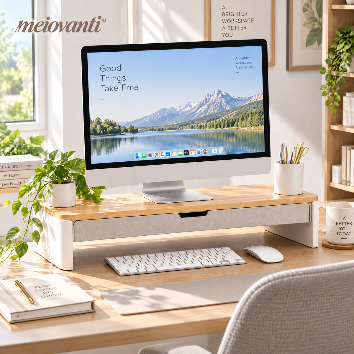 meiovanti™ Wood-Top Monitor Riser with Storage Drawer - product view 3